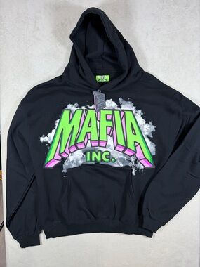 NWT Mafia Inc. 2XL Black Hoodie with Neon Green & Pink Logo Supreme Streetwear